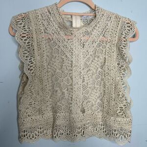 Chicwish Lace High Neck Cropped Layering Blouse Bridal Formal Boho Western S/M